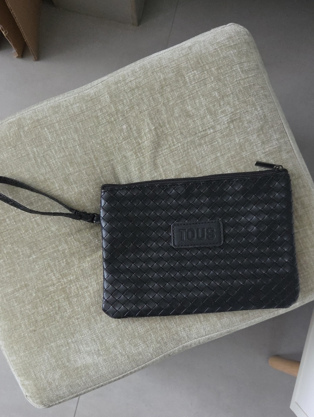 TOUS Black Woven Leather Wristlet Pouch